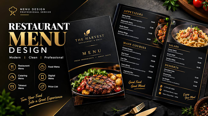 design a professional restaurant food menu