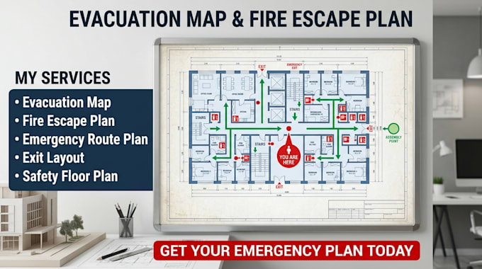 design evacuation map, fire escape plan, emergency route plan, exit layout