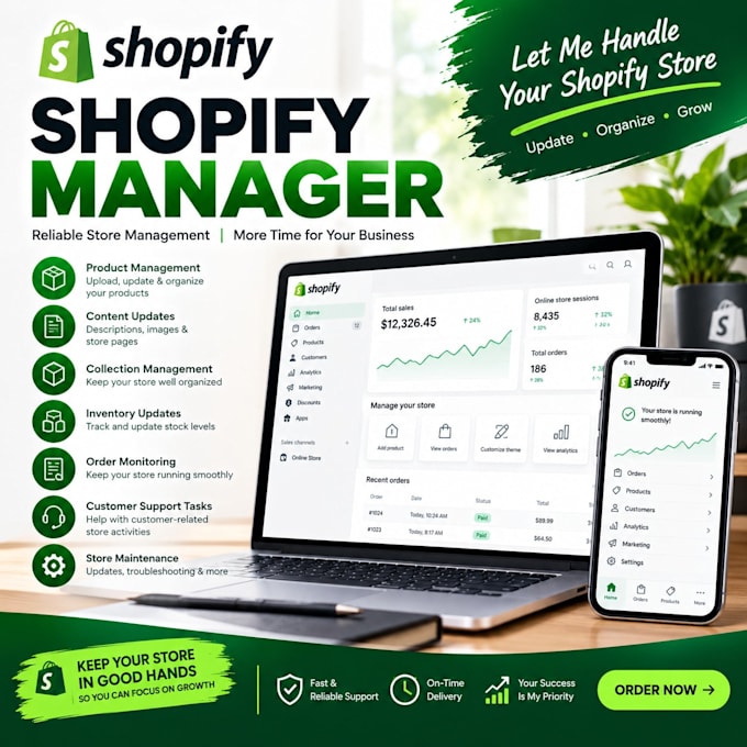 be your shopify manager and manage your online store