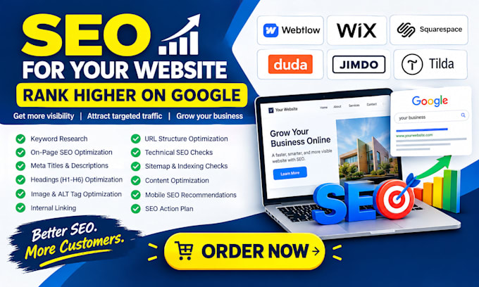 seo for webflow wix squarespace duda jimdo tilda websites to rank