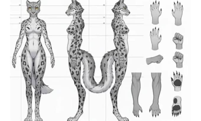 create furry character, fursona, oc and reference sheet