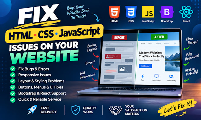 fix HTML CSS javascript issues on your website