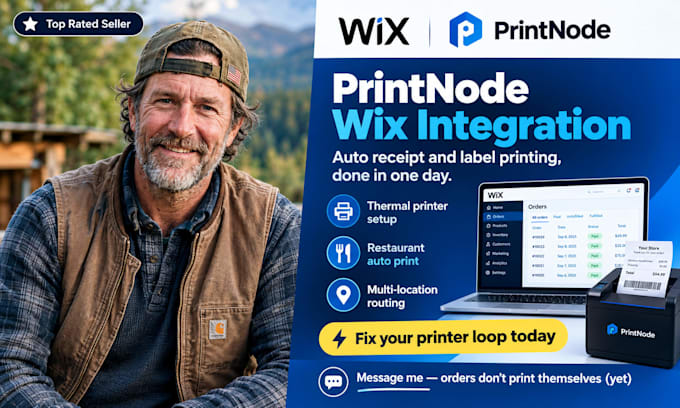setup wix printnode and fix auto receipt printer