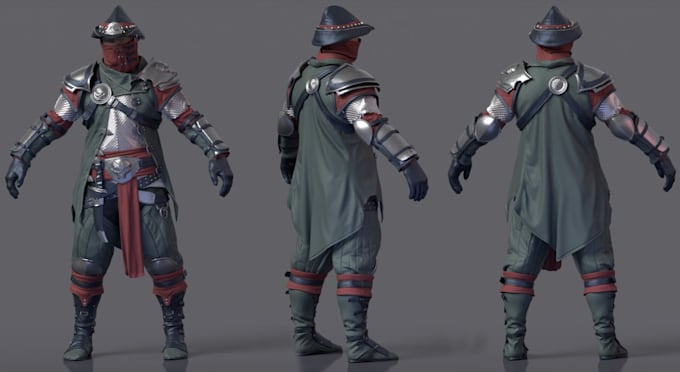 create realistic 3d combat character, unity game asset, full 3d outfit, ue5 rig