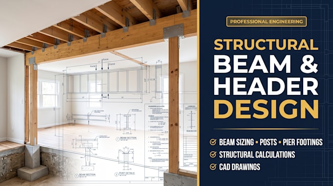 design structural beam headers, posts, and pier footings for residential remodel