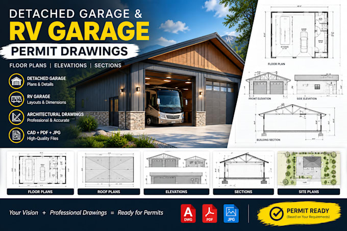 create detached garage and rv garage permit drawings for your project