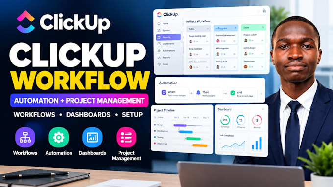 build clickup workflows, clickup automation and project management