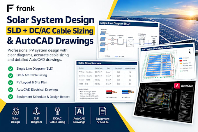 design your solar system with sld, dc ac cable sizing and autocad drawing