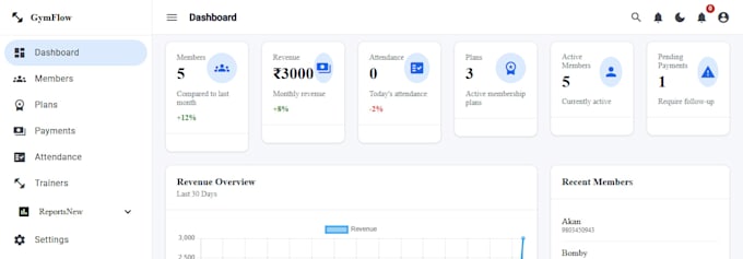 create a gym management web application with payment tracking