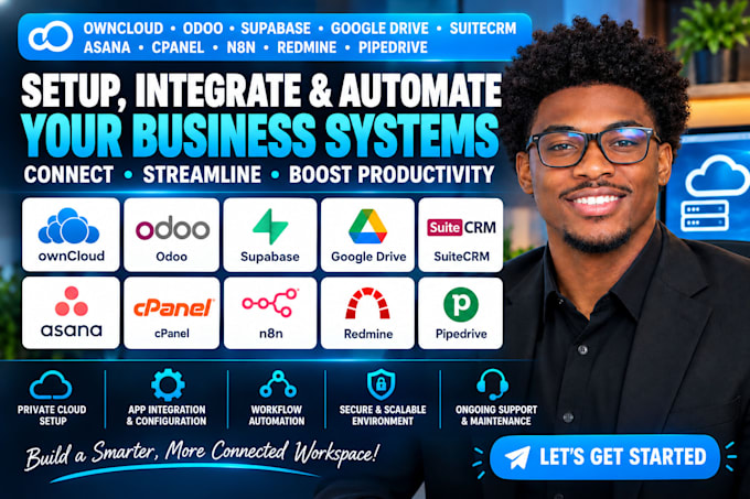 owncloud odoo supabase google drive suitecrm asana cpanel n8n redmine pipedrive