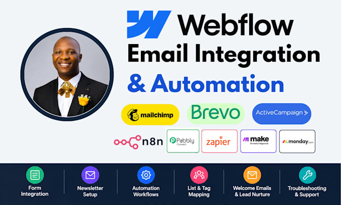setup webflow email integration with mailchimp brevo activecampaign automation