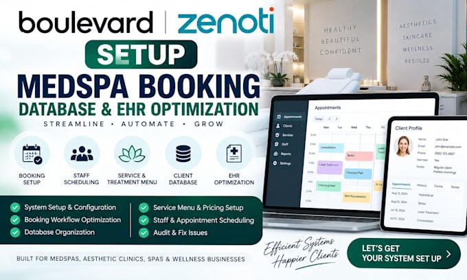 do boulevard zenoti setup medspa booking database and ehr optimization