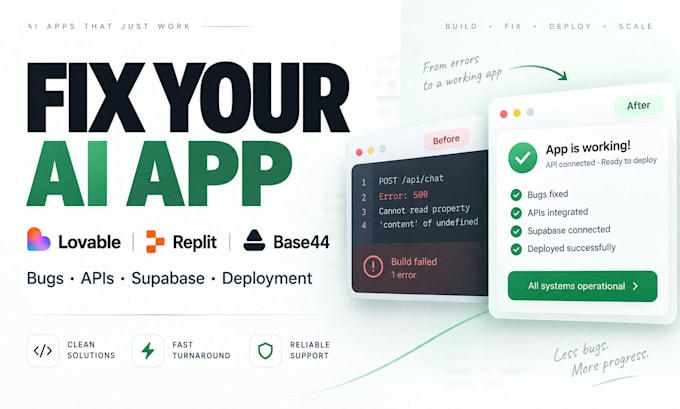 fix lovable and replit app bugs, supabase auth and API errors