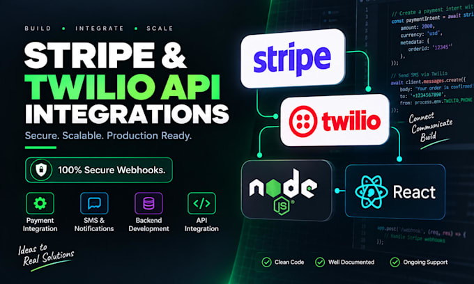 connect secure stripe or twilio apis to react and node apps
