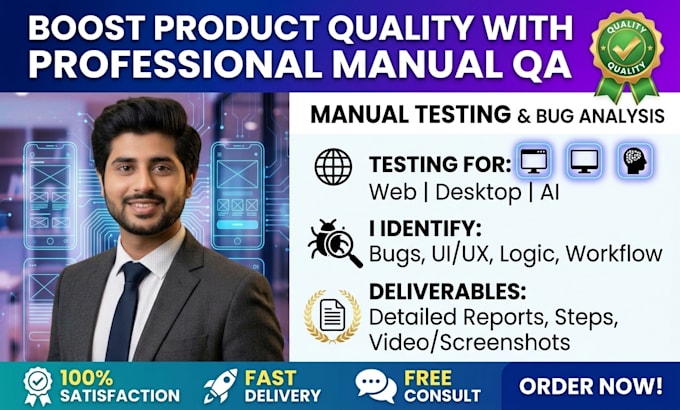 conduct manual QA testing for web app, desktop app, and ai agent
