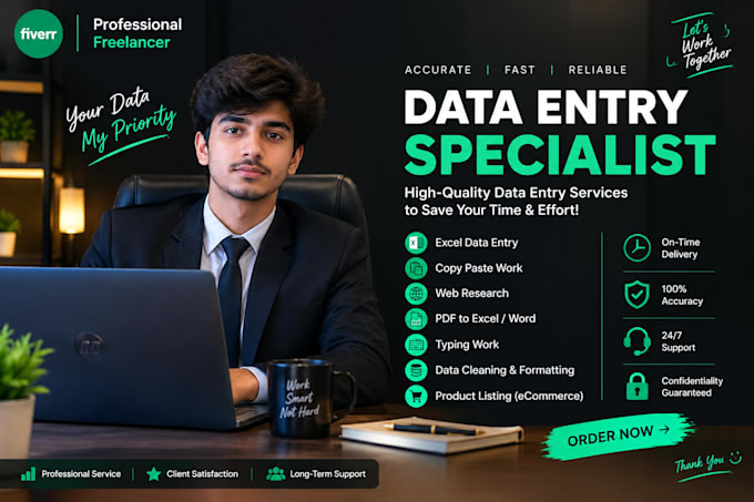 do data entry, data cleaning, excel analysis, and dashboards