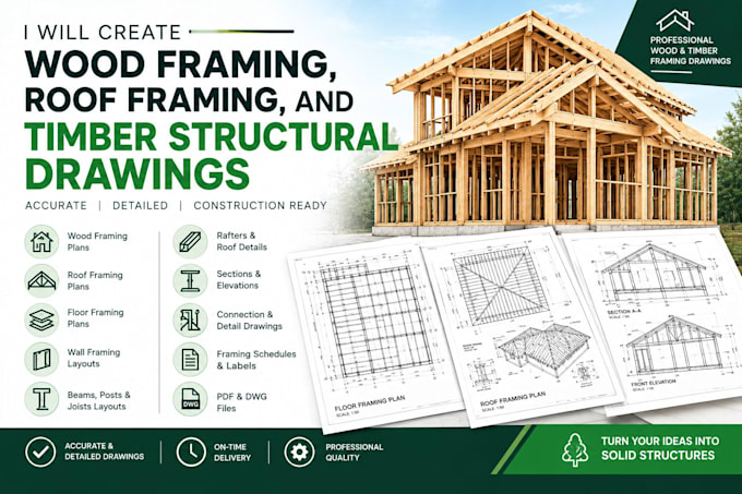 create wood framing, roof framing, and timber structural drawings