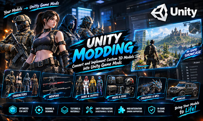convert and implement custom 3d models into unity game mod
