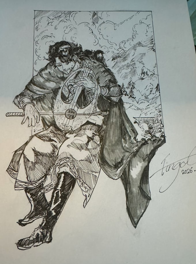 draw dark fantasy and medieval line art illustrations