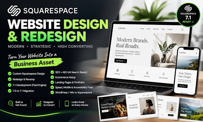 build squarespace website development squarespace website design redesign framer