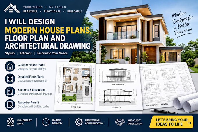 design modern house plans, floor plan and architectural drawing