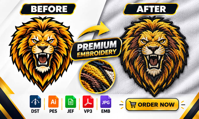 convert logo to embroidery digitizing into dst, pes, emb files in 1 hour