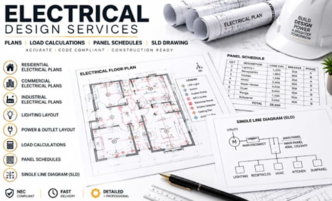 create electrical plans load calculations panel schedules and sld drawing
