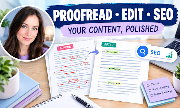 proofread, edit, and SEO optimize your content