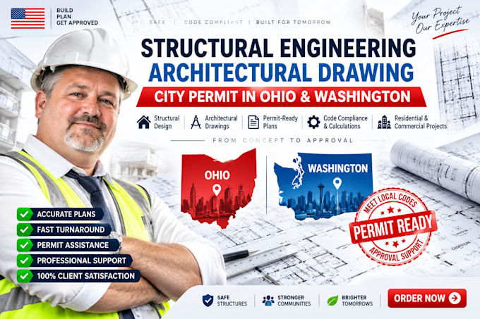 structural engineering, architectural drawing, city permit in ohio, washington
