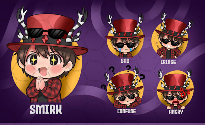 draw cute twitch emotes, chibi emotes, animated emotes, badges