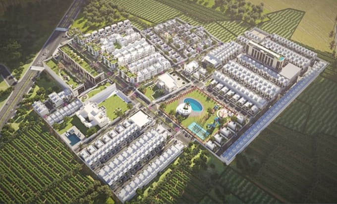 design large scale residential masterplan subdivision 3d aerial site plan render