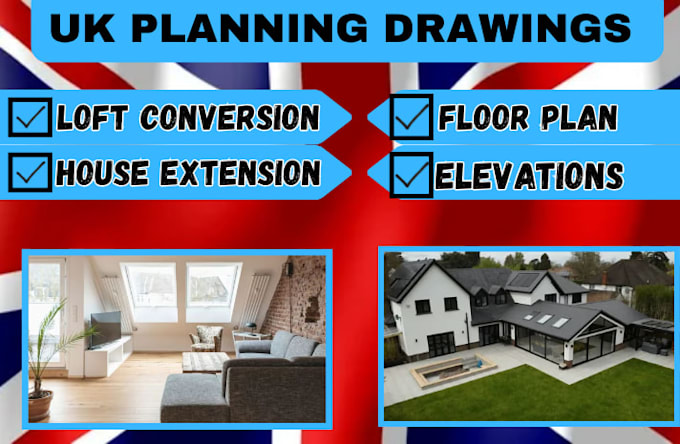 create UK planning applications drawings for house extension and loft conversion