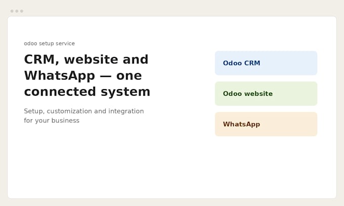 setup odoo CRM, odoo website, odoo customization and whatsapp integration
