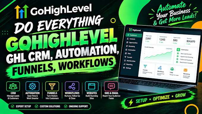 do everything gohighlevel ghl CRM, automation, funnels, workflows and setup