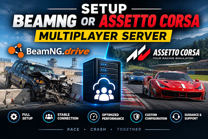 setup beamng or assetto corsa multiplayer server