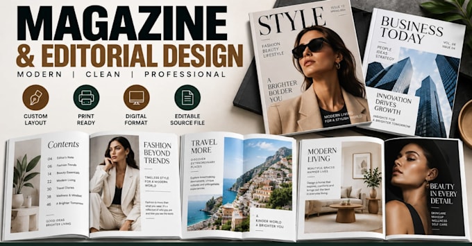 design professional magazine, editorial, publication and layout