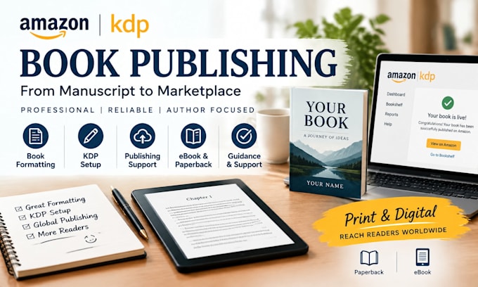 amazon KDP publishing, kindle ebook and paperback setup