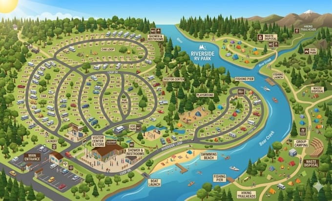 create 3d vector map, campground map, rv park, resort, property site plan