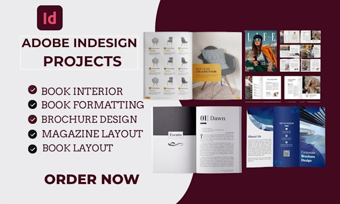 adobe indesign book interior formatting magazine layout, brochure catalog design