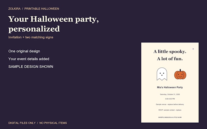 personalize a halloween party invitation and two matching signs