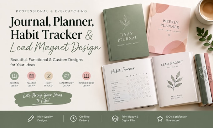 design journal, planner, habit tracker, lead magnet, interior book design
