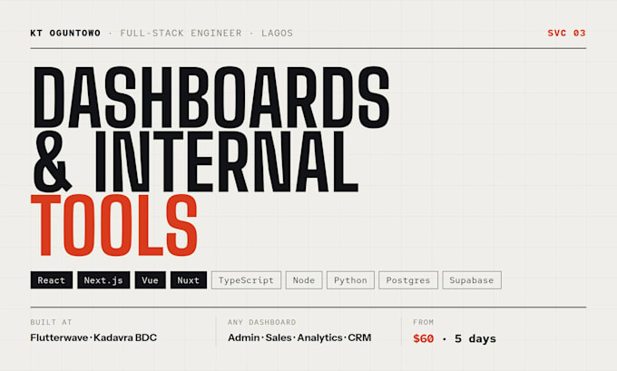 build a custom admin dashboard, crm or internal tool in react or vue