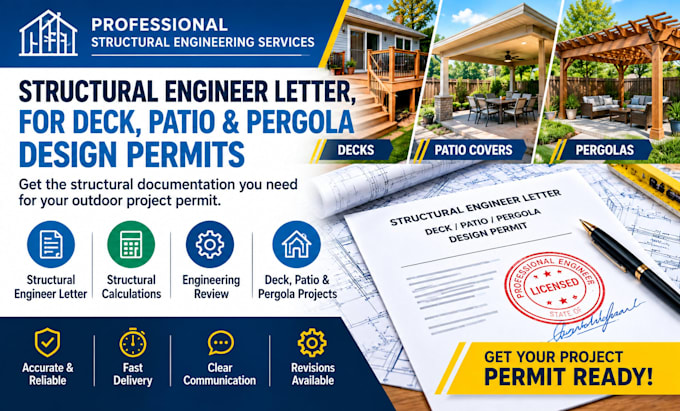 provide structural engineer letter for deck patio and pergola design permits