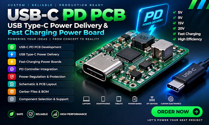 custom usb c pd pcb, usb type c power delivery and  fast charging power board
