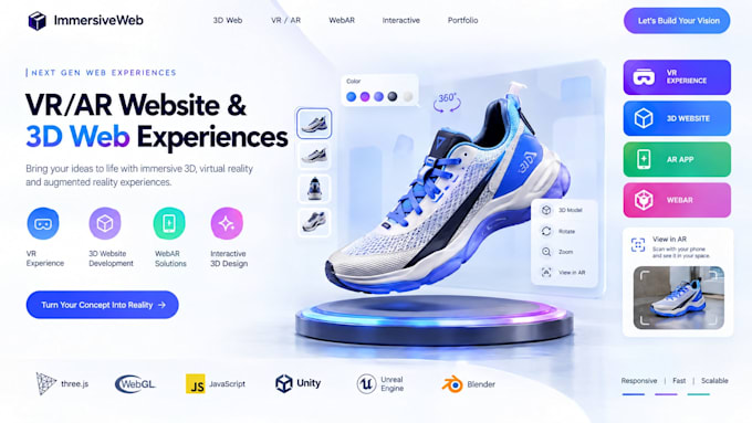 build VR ar website, virtual reality 3d website, webar VR app