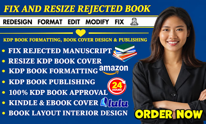 fix rejected book cover, resize and book formatting for amazon KDP