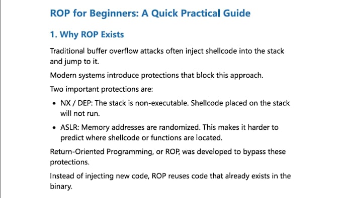 write a binary exploitation guide or study notes