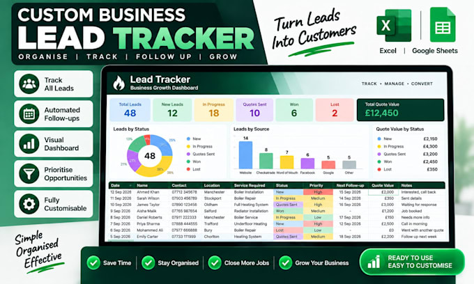 create a professional excel or google sheets lead tracker