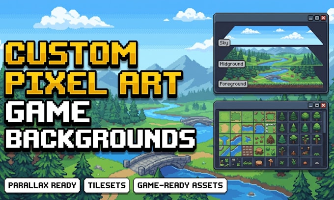 create pixel art scenes, backgrounds, environments, landscape, illustrations