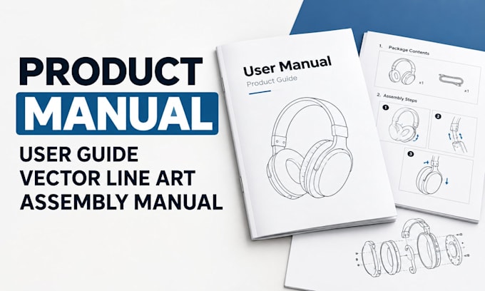 design product manual, user guide, vector line art or stepbystep assembly manual